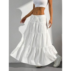 Women's Skirts Elastic Waist Tie Detail Casual Flowy A-Line Midi Skirt - 1 of 4