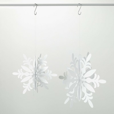 14"H & 10.5"H Sullivans Christmas White 3D Snowflake Ornaments Set of 2  White