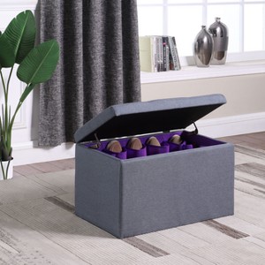 Ore International Tufted Shoe Storage Ottoman Blue: Upholstered Rectangular Bench, MDF Frame, No Assembly Required - 1 of 4