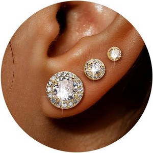 3 Pairs of Hypoallergenic Cubic Zirconia Stud Earrings, Small Round Cartilage Earrings for Women - 1 of 4