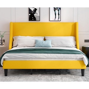 Allewie Bed Frame, Platform Bed Frame with Upholstered Headboard, Modern Deluxe Wingback, Wood Slat Support, Mattress Foundation - 1 of 4