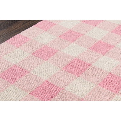 Handmade Pink Floral Tufted Synthetic Runner Rug - 27" x 7"