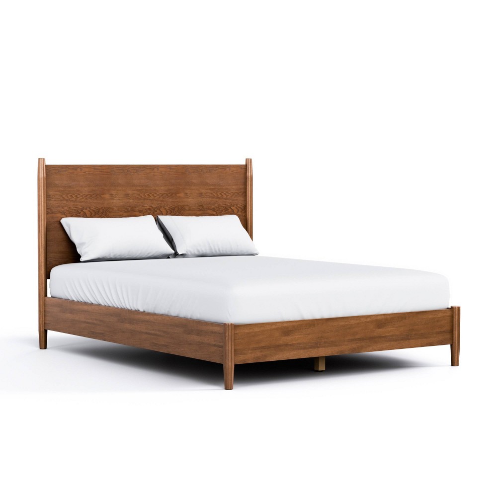 HOMES: Inside + Out Queen Riverstone Mid-Century Modern Platform Bed with Headboard Walnut Wood