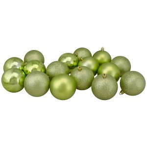 Northlight 16ct Shatterproof 4-Finish Christmas Ball Ornament Set 3”  Kiwi- Green - 1 of 3