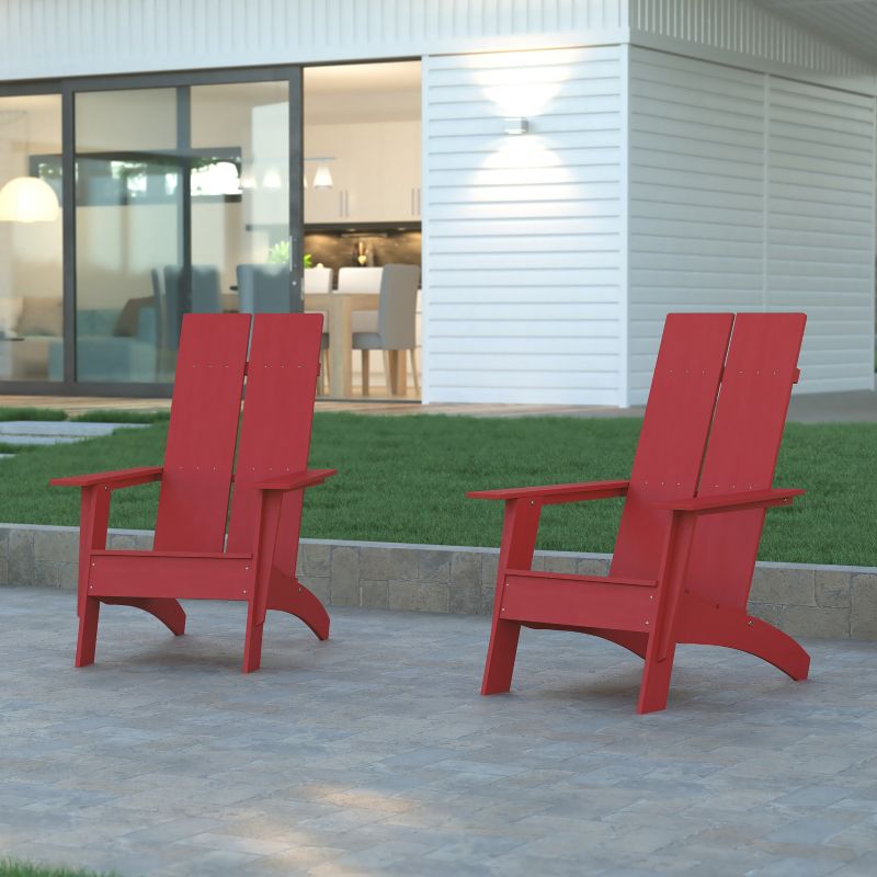 Emma and Oliver Set of 2 Modern Dual Slat Back Indoor/Outdoor Adirondack Style Chairs, 2 of 12
