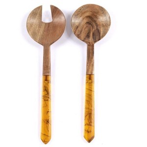 Galapagos Wood Salad Servers with Resin Handle- Shiraleah - 1 of 2