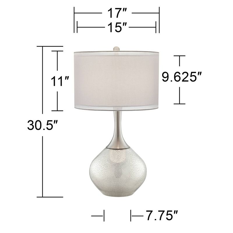 Possini Euro Design Swift Modern Table Lamp 30 1/2" Tall Mercury Glass with Dimmer Double Drum Shade for Bedroom Living Room House Bedside Nightstand, 4 of 8