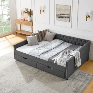 NicBex Queen Size Upholstered Tufted Daybed with 2 Drawers and Button Back for Bedroom,Living Room,Apartment,Dark Gray - 1 of 4