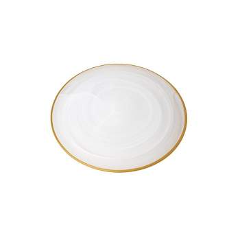 Classic Touch Set Of 4 White Alabaster Chargers With Gold Rim - 12.75"D
