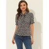 Allegra K Women's V Tie Neck Turn Down Collar Puff Sleeve Floral Blouses - 3 of 4