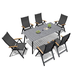 Crestlive Products Outdoor Dining Set Patio Dining Table with folding Dining Chairs Wooden-Like Top and Aluminum Frame Umbrella Hole - 1 of 4