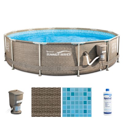 Summer Waves P20012335 12ft x 30in Outdoor Round Frame Above Ground Swimming Pool Set with Skimmer Filter Pump, Filter Cartridge & Treatment Cleaner