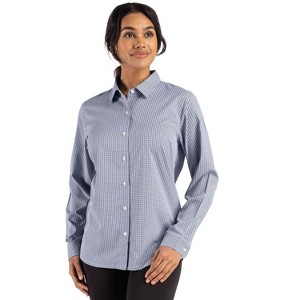 Cutter & Buck Skyline Epic Confidence Recycled Gingham Womens Long Sleeve Dress Shirt - 1 of 2
