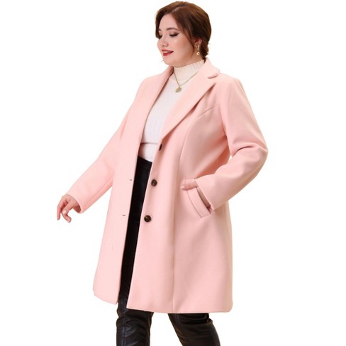 Agnes Women's Plus Size Lapel Single Breasted Pea Coat Pink 2x : Target