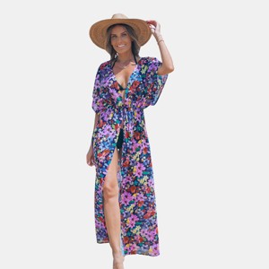 Women's Vibrant Floral Maxi Beach Dress with Deep V-Neckline - Cupshe - 1 of 4
