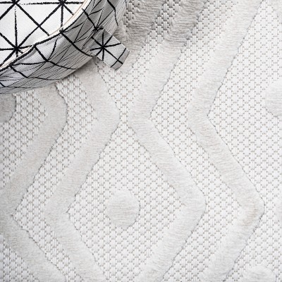 Ivory Geometric Flat Woven Synthetic Rectangular Rug