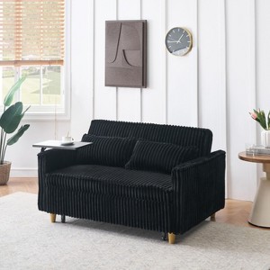 Okak Modern Corduroy Pull-out Sofa Bed Convertible Loveseat Sleeper Couch Futon with Movable Tabletop & USB ports for Living Room Bedroom, Black - 1 of 4