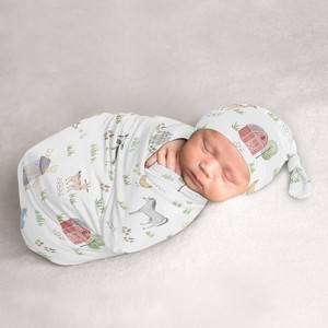 Sweet Jojo Designs Boy or Girl Gender Neutral Unisex Baby Cocoon and Beanie Hat Swaddle Wrap Farm Animals - 1 of 4
