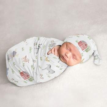 Sweet Jojo Designs Boy or Girl Gender Neutral Unisex Baby Cocoon and Beanie Hat Swaddle Wrap Farm Animals
