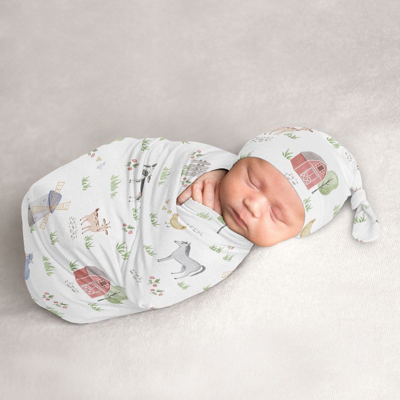 Sweet Jojo Designs Boy or Girl Gender Neutral Unisex Baby Cocoon and Beanie Hat Swaddle Wrap Farm Animals, 1 of 6