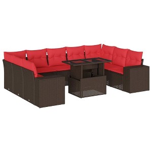 vidaXL 10 Piece Garden Sofa Set with Cushions Brown Poly Rattan - Brown without storage - 1 of 4