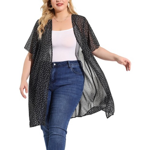 Plus Size Cardigans, Plain Hollow Out Button Through Bell Sleeve Cardigan