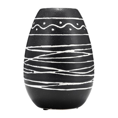 Sagebrook Home 8" Ceramic Vase - Contemporary Black and White Geometric Design Vase For Decorative Table Accent - Stylish Home or Office Decor