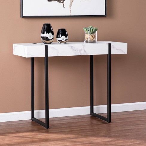 Wennan Modern Faux Marble Console Table, Black Faux Leather Console Table