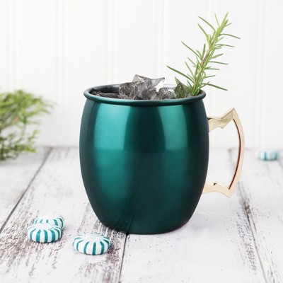 Emerald Green Stainless Steel Moscow Mule Mug with Gold Handle, 16oz