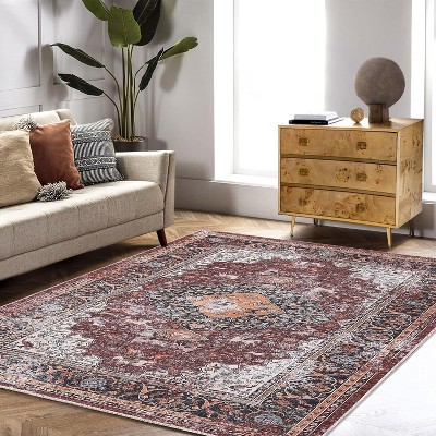 Runner Rug – Washable Boho Carpet with Rubber Backing, Low Pile, Stain Resistant for Bedroom, Entryway, Hallway, Kitchen