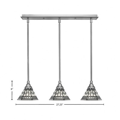 Toltec Lighting Any 3 - Light Chandelier in  Brushed Nickel with 7" Pewter Art Glass Shade