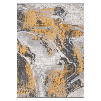 World Rug Gallery Distressed Contemporary Abstract Watercolor Stain Resistant Soft Area Rug