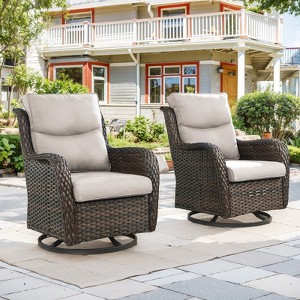 Outdoor Swivel Rocker Patio Chairs - 360 Degree Swivel Glider Seating Wicker Rocking Chairs Set of 2 with High Back for Porch Balcony Deck - 1 of 4