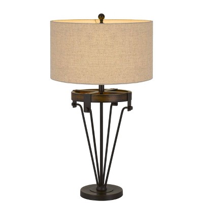 32" Metal/Wood Kirkcaldy Table Lamp with Drum Burlap Shade Black/Iron - Cal Lighting