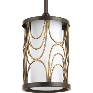 Progress Lighting Cirrine 1-Light Mini-Pendant, Antique Bronze, Etched White Glass Shade - 1 of 2