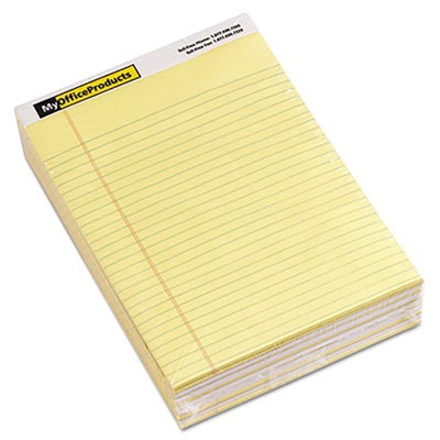 My Office Products Perforated Legal Pad Legal Rule 8 1/2 x 11 Canary 50 Sheets 12/Pack MYOP2011