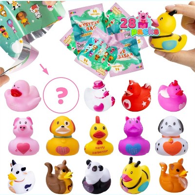 Joyfy 28 Packs Valentine Rubber Duck in Blind Bags, Assorted Rubber Duck Bath Toy for Kids Classroom Exchange Gifts, Birthday Valentines Party Favors