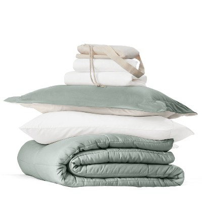 Becky Cameron 8PC Bedding Bundle, Reversible Comforter, Solid Sheet Set, Pillows & Laundry Bag - Becky Cameron, Stone / Light Gray, Twin Extra Long — фото 8