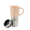 Mr. Coffee Travertine 16 Ounce Stoneware and Stainless Steel Travel Mug With Lid in Light Pink - 2 of 4