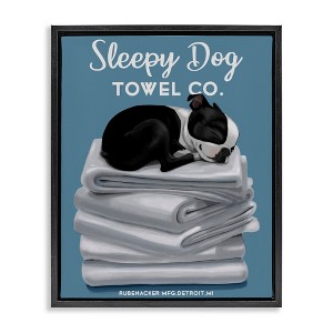 Stupell Industries Vintage Sleepy Dog Towel Co Floating Frame Canvas Art, Black, 25" x 31" - 1 of 4