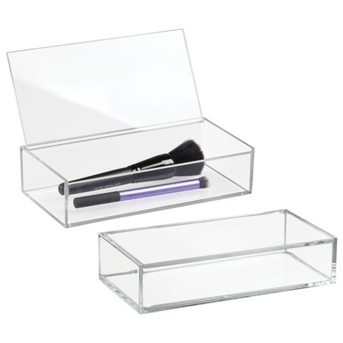 mDesign Small Organizer Box with Lid for Bathroom Vanity - 2 Pack - Clear