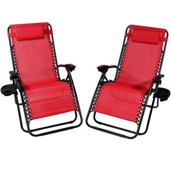 Sunnydaze Oversized Folding Fade-Resistant Outdoor XL Zero Gravity Lounge Chairs with Pillow and Cup Holder - Red - 2-Pack