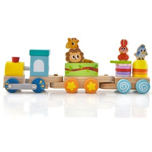 Infans Wooden Stackable Train Set Kids Educational Fun Cars w/ Animal Toys & Locomotive - 1 of 4