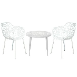 LeisureMod Devon 3-Piece Aluminum Patio Dining Set - Glass Top - Stackable Chairs - 1 of 4