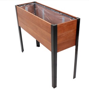 Sunnydaze Acacia Wood Raised Garden Bed with Legs - 31-Inch H - Powder-Coated Steel Frame - Removable Planter Bag - 1 of 4