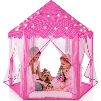 Large Playhouse Tent  - Princess Castle Pink with Star Lights and Carry Bag - Play22USA