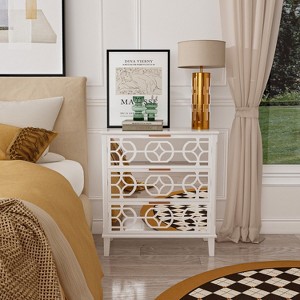 FUFU&GAGA White Three Drawer Nightstand with Mirrored Floral Decorative Top Bedside Table White - 1 of 4