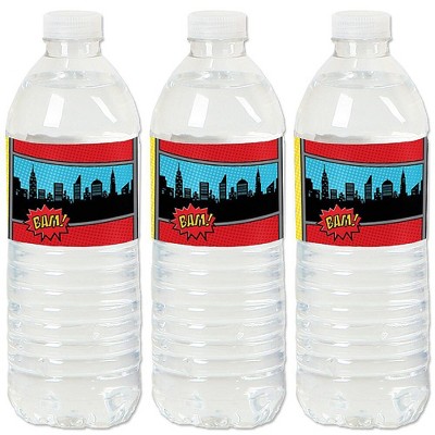 Big Dot of Happiness Bam Superhero - Baby Shower or Birthday Party Water Bottle Sticker Labels - Set of 20