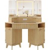 48" Corner Fluted  Makeup Vanity Desk w/ 3-Panel Lighted Mirror & Charging Station - Fluted Glass Top Makeup Desk w/Drawers for Bedroom - 2 of 3
