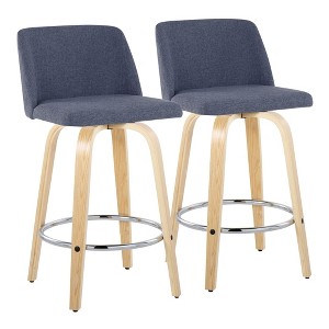 26" Contemporary 360¡ã Swivel Counter Stools with Bent Wood Legs, Padded Upholstered Seat, and Round Footrest (Set of 2) for Kitchen - 1 of 4